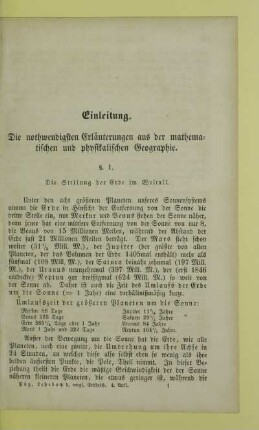 Einleitung. Die nothwendigsten Erläuterungen aus der mathematischen und physikalischen Geographie
