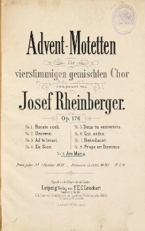 Advent-Motetten : für 4stg. gemischten Chor ; op. 176