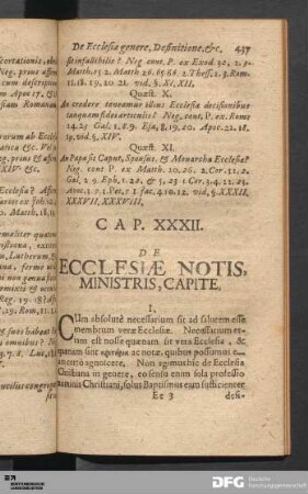 Cap. XXXII. De Ecclesiæ Notis, Ministris, Capite.