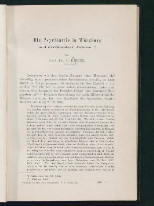 Die Psychiatrie in Würzburg seit dreihundert Jahren