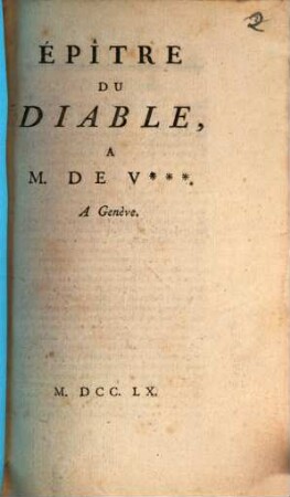 Epitre Du Diable, A M. De V***. A Genève
