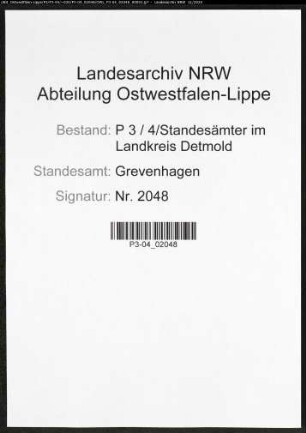 Sterberegister Standesamt Grevenhagen