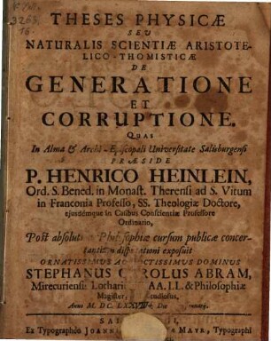 Theses phys. de generatione et corruptione