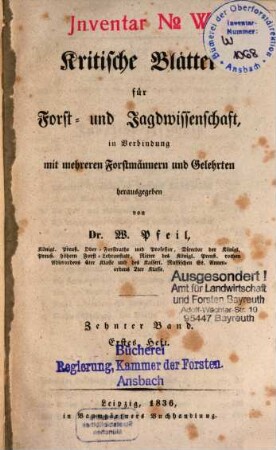 Kritische Blätter für Forst- und Jagdwissenschaft. 10. 1836