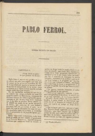 Pablo Ferrol. : Novela escrita en inglés.