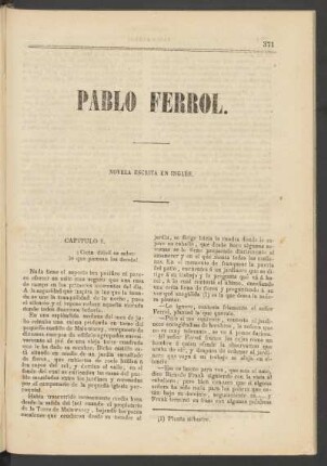 Pablo Ferrol. : Novela escrita en inglés.
