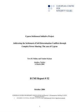Cyprus settlement initiative project : addressing the settlement of self-determination conflicts through complex power-sharing ; the case of Cyprus ; Antalya, Turkey, 6 March 2004