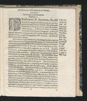 Articulus Prooemialis Prior, continens Totius negotii fundamentum.