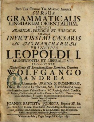 Cursus Grammaticalis Linguarum Orientalium : Scilicet Arabicae, Persicae Et Turcicae, 2. Persismus & Arabismo-Persismus