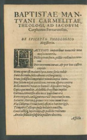 Baptistae Mantuani ... Ad Iacobum Carphorum Ferrariensem.
