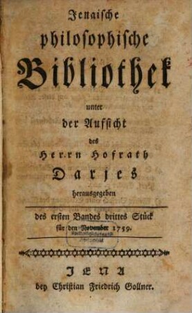 Jenaische philosophische Bibliothek. 1,3/6. 1759/60