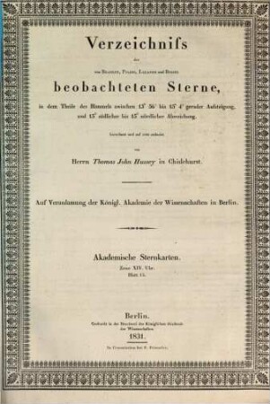 Verzeichniss der von Bradley, Piazzi, Lalande und Bessel beobachteten Sterne, 15. 1831