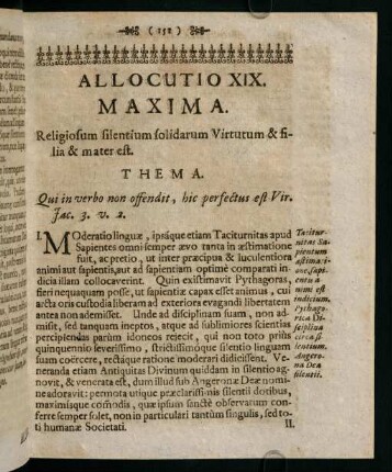 151-159, Allocutio XIX. Maxima. Religiosum silentium solidarum Virtutum & filia & mater est