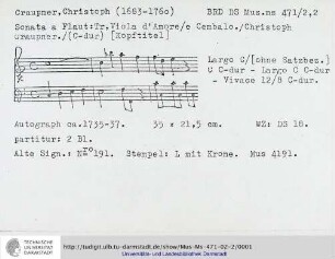 Sonata a Flaut .Tr . Viola d´ Amore/ e Cembalo