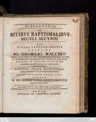 Dissertatio De Ritibvs Baptismalibvs Secvli Secvndi