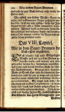 Das VIII. Capitel. Wie in dem Sauer-Brunnen die Bad-Cur anzustellen.