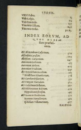 Index Eorum, Ad Quos Missae sunt praefationes.