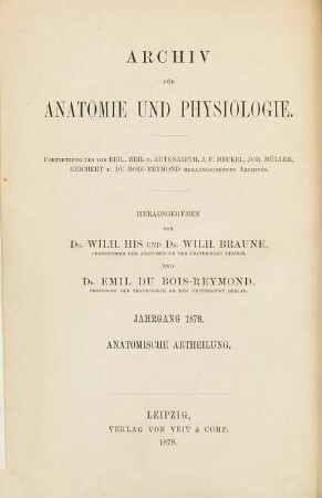 Archiv für Anatomie und Physiologie. Anatomische Abteilung, Archiv für Anatomie. 1878