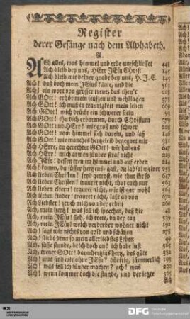 Register derer Gesänge nach dem Alphabeth.