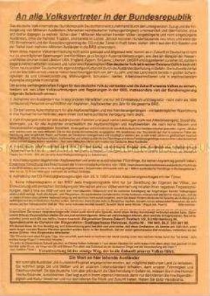 Propaganda-Flugblatt der Freien Wählergemeinschaft Frankfurt (Main) mit ausländerfeindlicher Polemik
