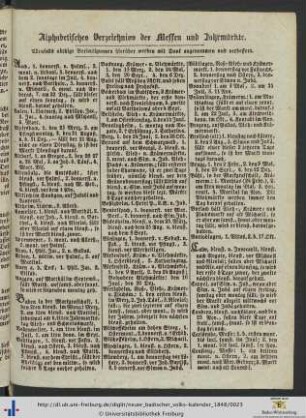 Alphabetisches Verzeichniss der Messen und Jahrmärkte.