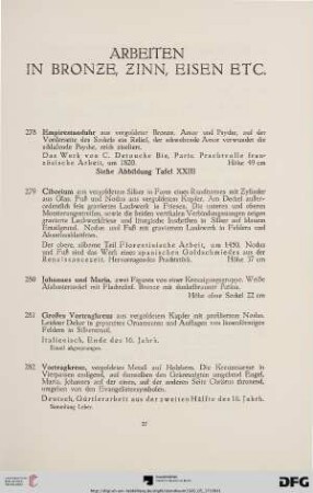 Arbeiten in Bronze, Zinn, Eisen, etc. (Nr. 278-302)