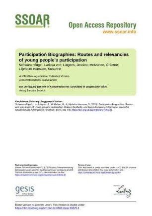 Participation Biographies: Routes and relevancies of young people's participation
