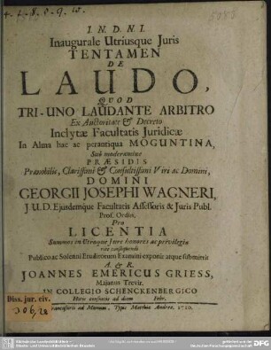 Inaugurale Utriusque Iuris Tentamen De Laudo