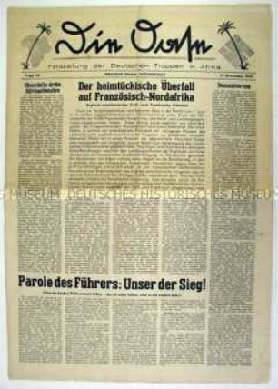 Feldzeitung des Deutschen Afrika-Korps "Die Oase" zur Landung alliierter Truppen in Nordafrika