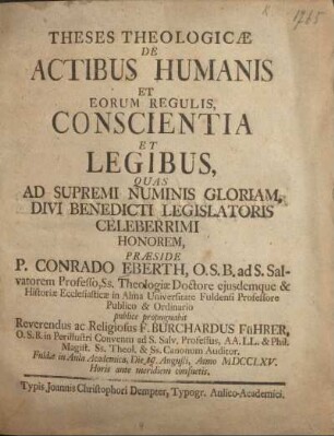 Theses theologicae de actibus humanis et eorum regulis, conscientia et legibus