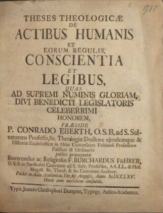 Theses theologicae de actibus humanis et eorum regulis, conscientia et legibus