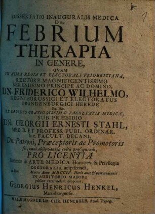 Dissertatio Inauguralis Medica De Febrium Therapia In Genere