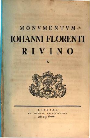 Monvmentvm Iohanni Florenti Rivino S.