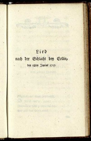 Lied nach der Schlacht bey Collin, den 18ten Junius 1757