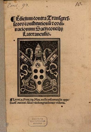 Edictum contra Transgressores constitutionu[m] [et] ordinacionum Sacri concilij Lateranensis