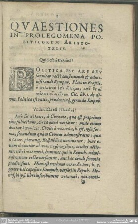 Quaestiones In Prolegomena Politicorum Aristotelis