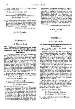 Ausbildungsbeihilfen zum Besuch privater Lehranstalten : [Erziehung] ; [Für das Reich] ; [Amtliche Erlasse] ; [Amtlicher Teil]