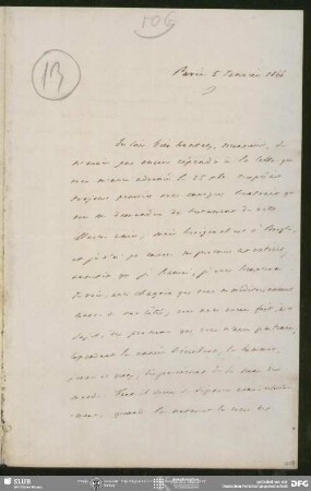 Eigenh. Brief von Achille Léon Victor de Broglie an August Wilhelm von Schlegel, Paris, 05.01.1844