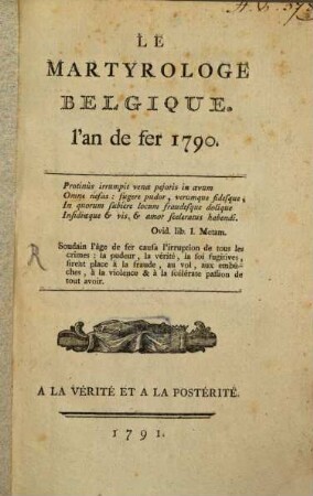 Le Martyrologe Belgique l'an 1790