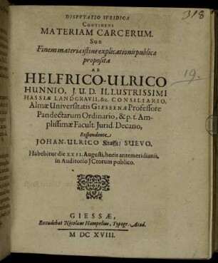 Disputatio Iuridica Continens Materiam Carcerum