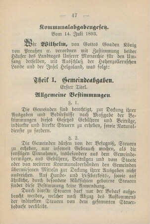Kommunalabgabengesetz. Vom 14. Juli 1893