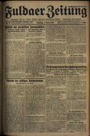 Erste Ausgabe vom Samstag, den 01. März 1930.