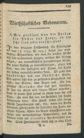 Wirthschaftliches Vademecum