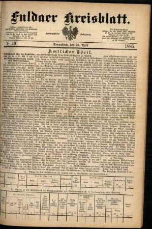 Ausgabe vom Samstag, den 25. April 1885.