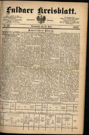 Ausgabe vom Samstag, den 25. April 1885.