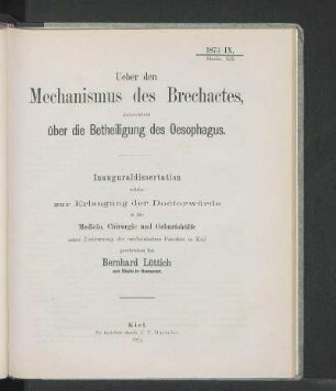Ueber den Mechanismus des Brechactes, insbesondere die Betheiligung des Oesophagus.
