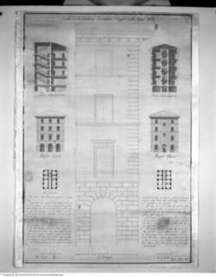 Stadthaus, 2 Grundrisse, 2 Aufrisse, 2 Schnitte, Fassadendetail