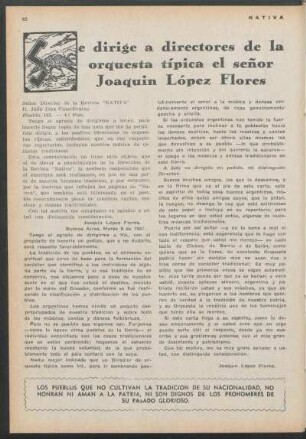 Se dirige a directores de la orquesta típica el señor Joaquín López Flores
