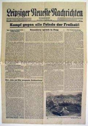 Tageszeitung "Leipziger Neueste Nachrichten" zum Kriegsgeschehen an verschiedenen Fronten