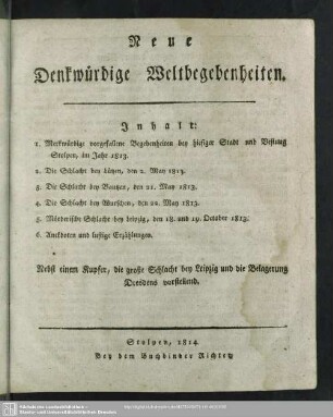 Neue Denkwürdige Weltbegebenheiten, 1814